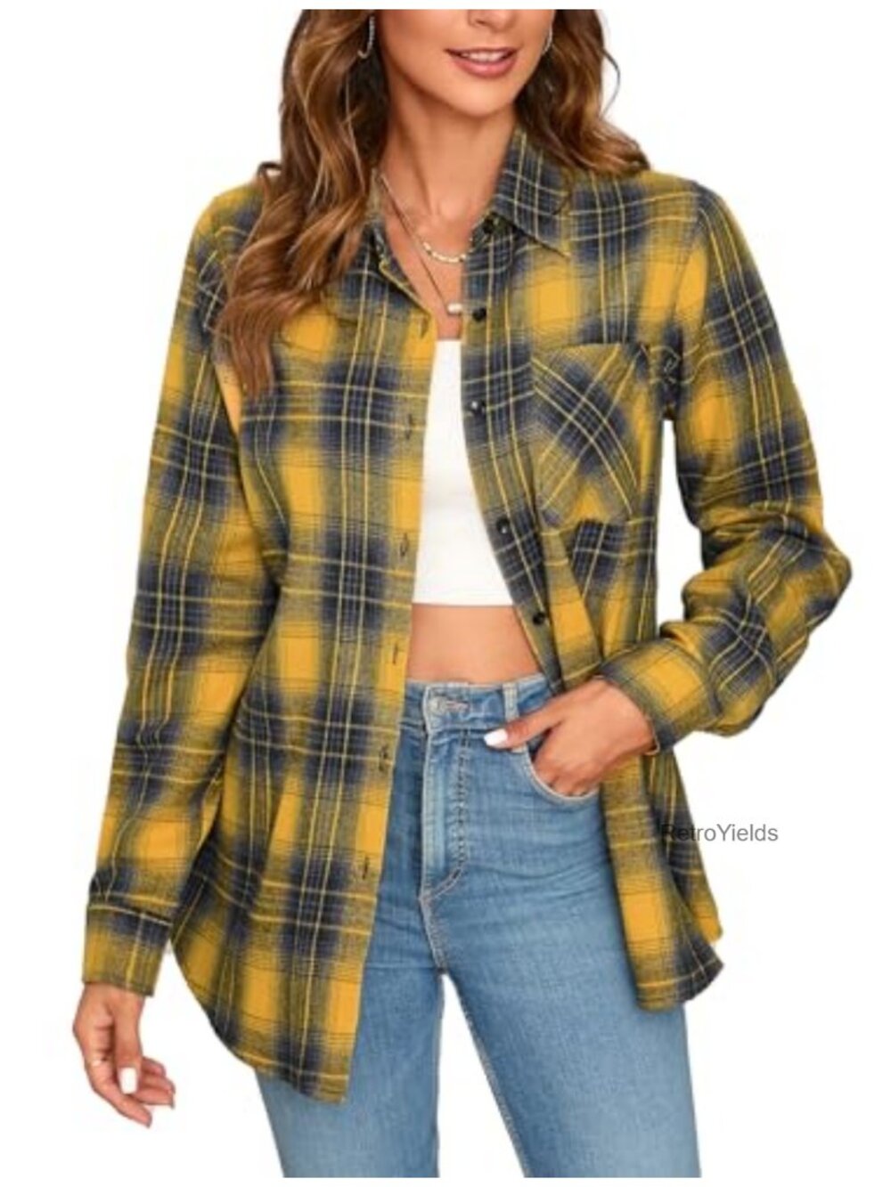 Lightweight Flannel Button Down Shirt Long Sleeve Plaid Cotton Blend